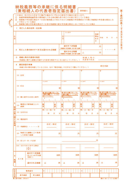 相続税申告書第1表の付表1